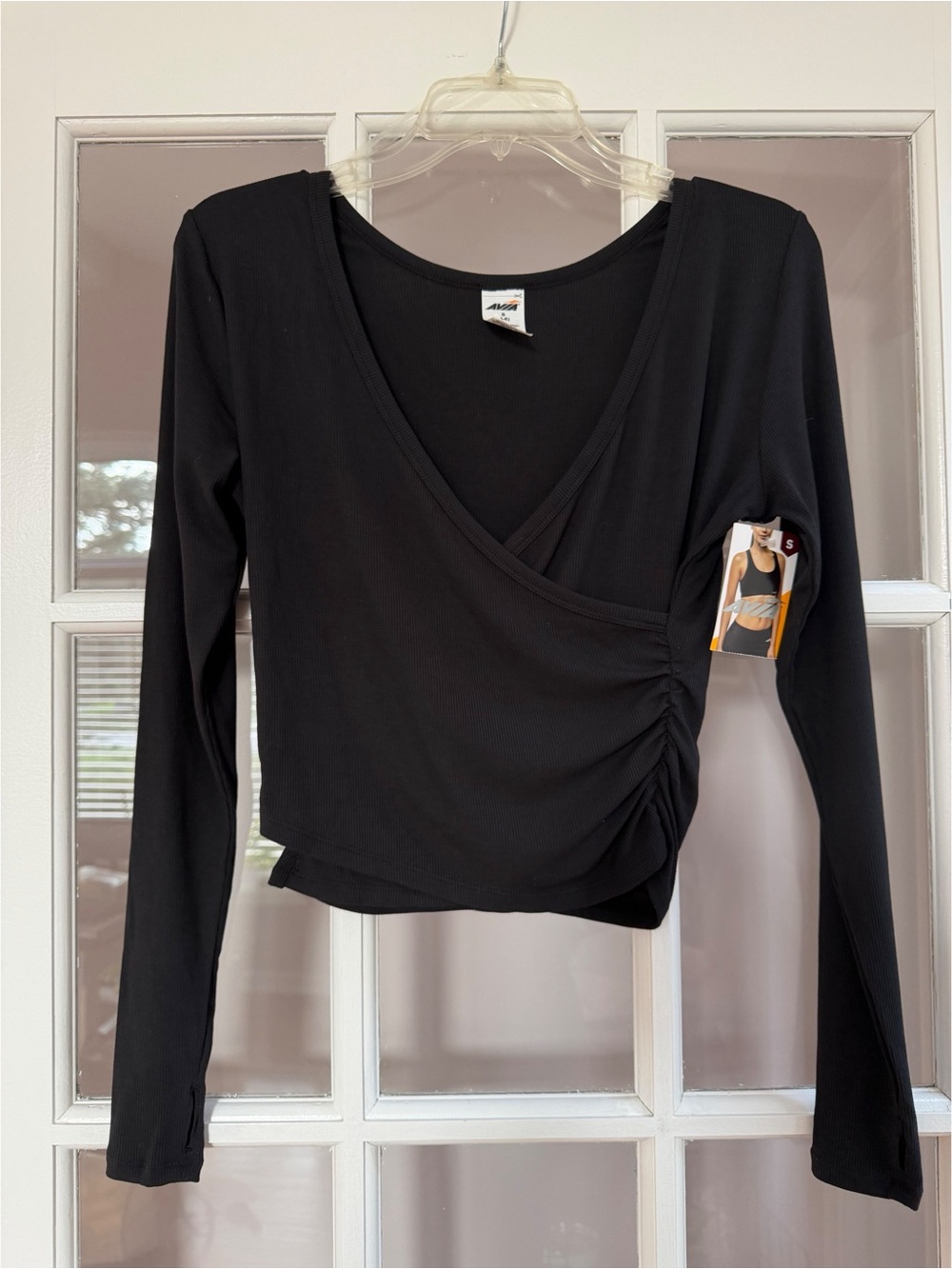Avia Black V-Neck Reversible Wrap Top with Long Sleeves - NWT